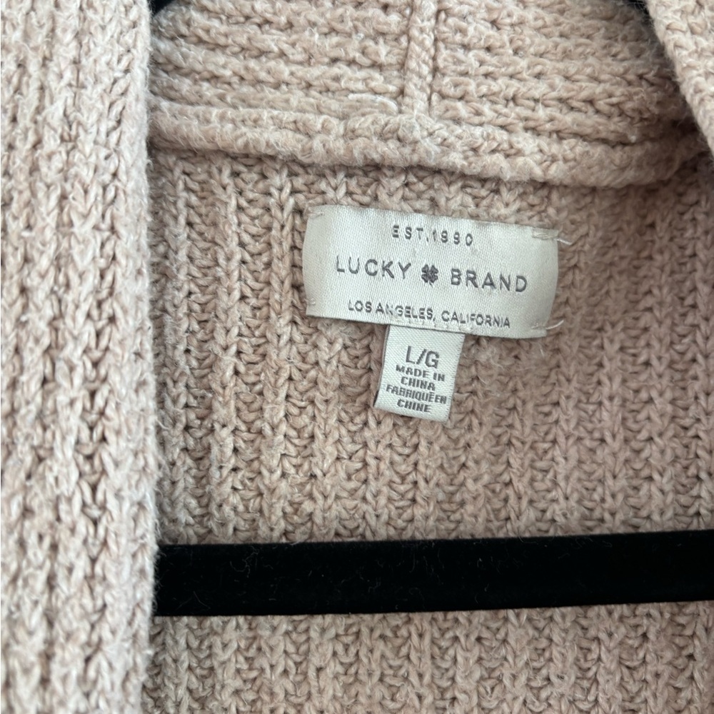 Lucky Brand Oversized Open-Front Cardigan, Braid Detail, Taupe Tan, Size Large - Picture 4 of 4